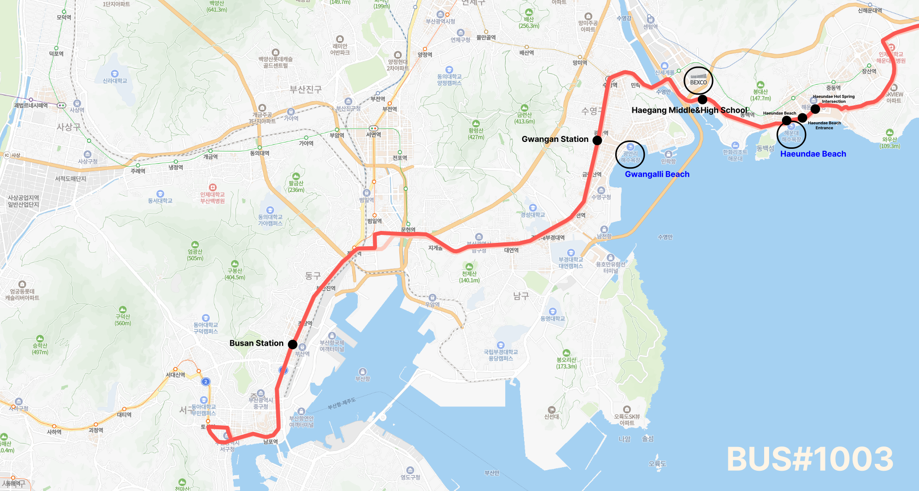 How to get to BEXCO for G-Star: Bus#1003 route 