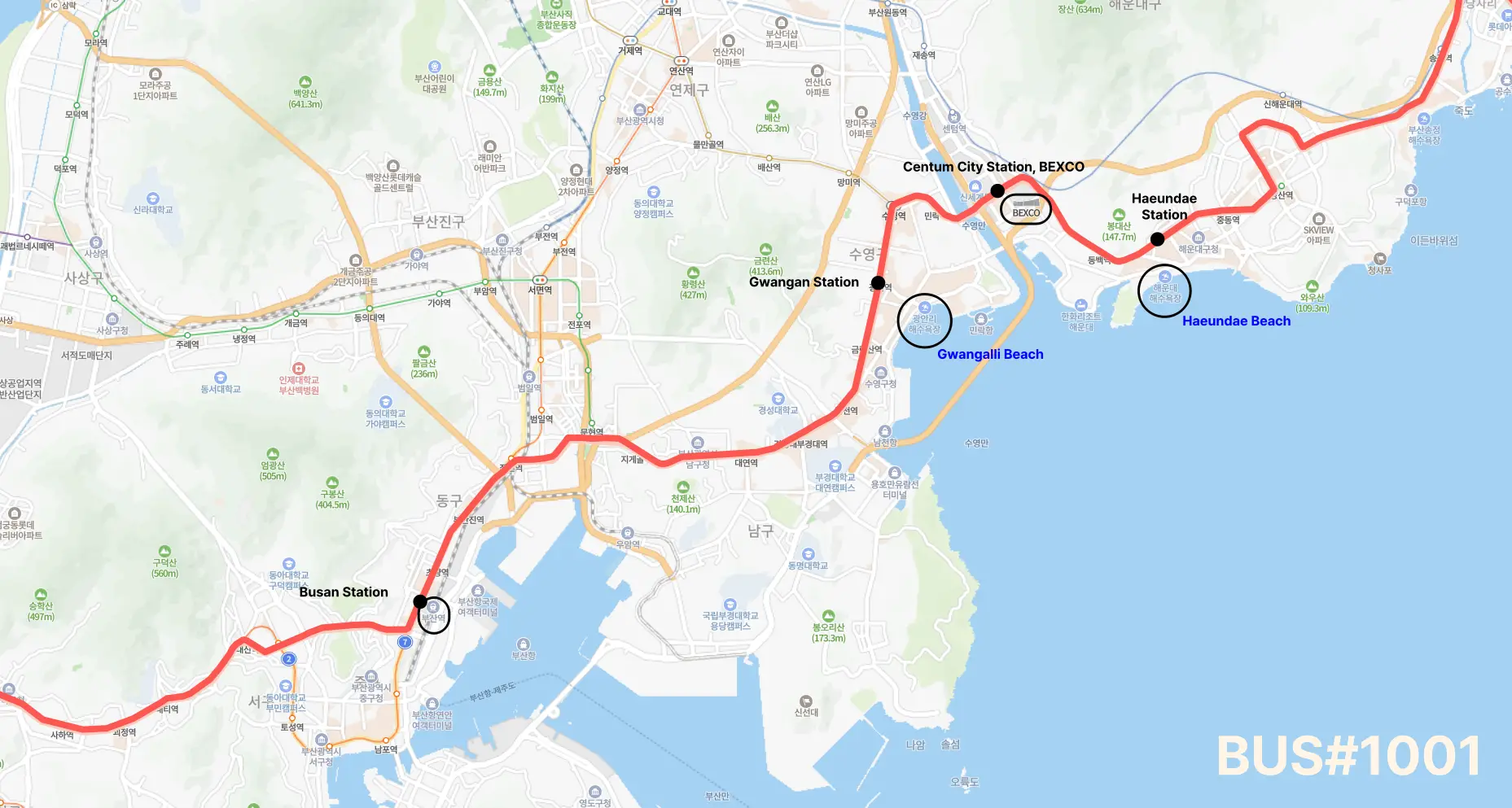 How to get to BEXCO for G-Star: Bus#1001 route 