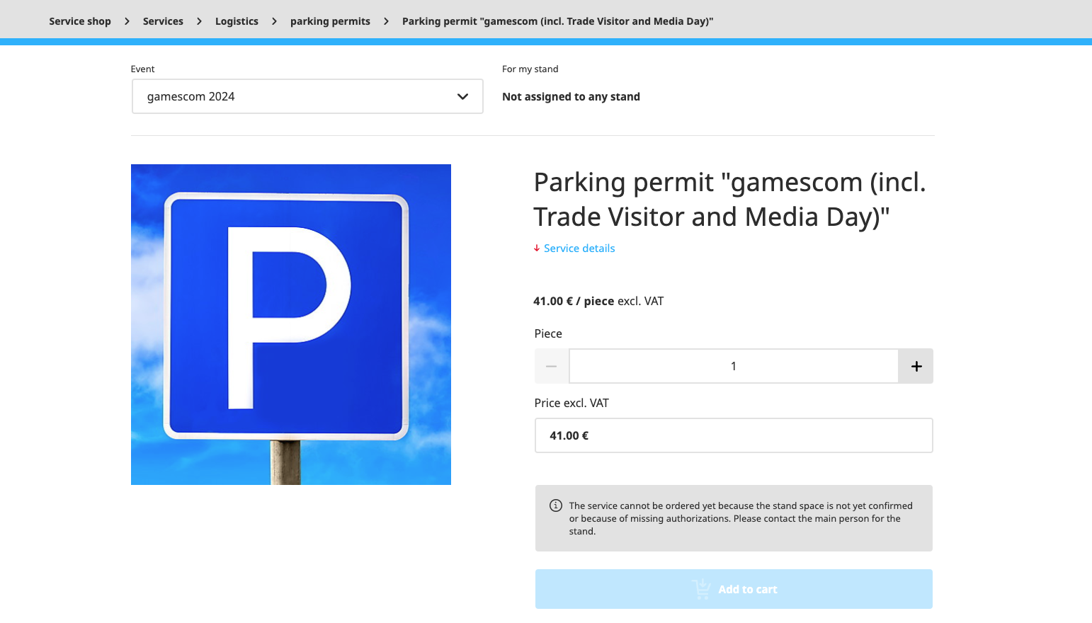 Gamescom parking permit incl. trade visitors and media day