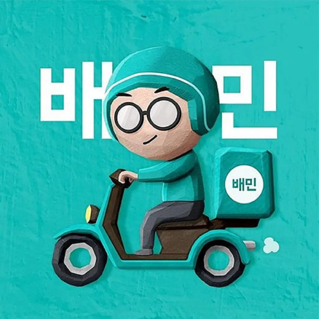 Korean delivery app Baemin, skyblue colored motorcycle driver