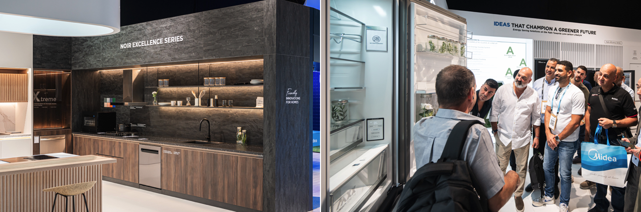 Creative and organized Midea booth design for kitchen appliance and eco friendly technology innovation